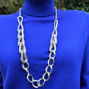 Bold Statement Chunky Silver Chain Long Necklace | Length 17"x2 w/Extender